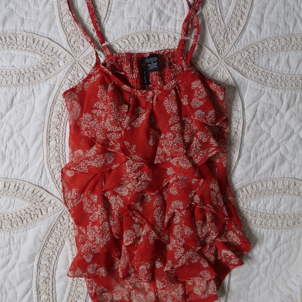 Red and Cream Floral Tank